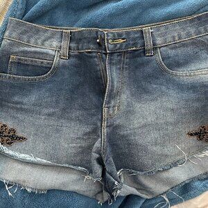 Botswana Denim Mini Shorts with Embellished Details